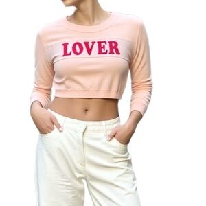 RunAway the Label Graphic Cropped Knit Sweater in Pink & Red Size Small